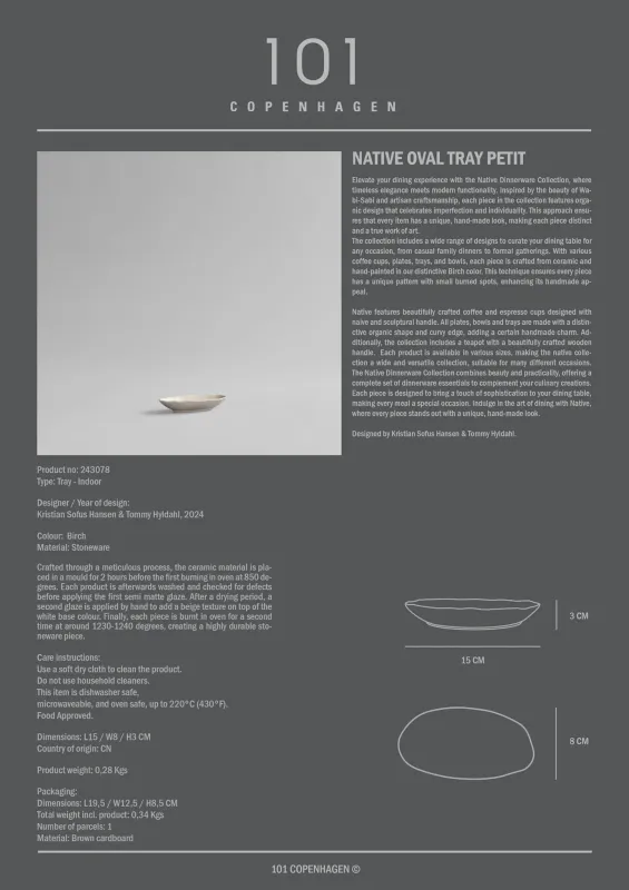 101 Copenhagen Native Oval Tray, Petit - Birch